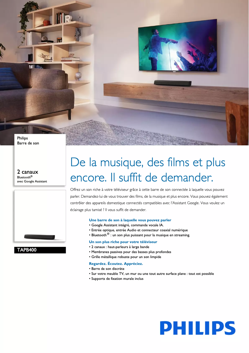 Page 1 de la notice Fiche technique Philips TAPB400
