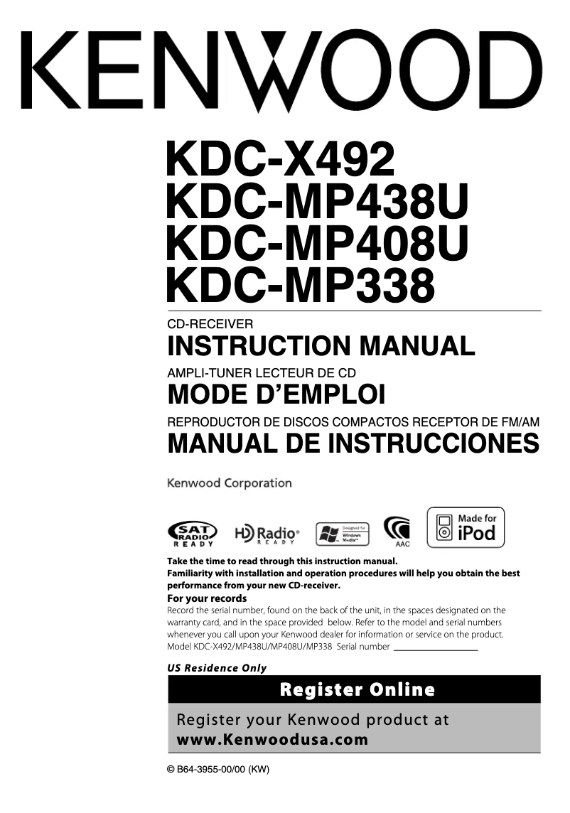 Page 1 de la notice Manuel utilisateur Kenwood KDC-MP408U