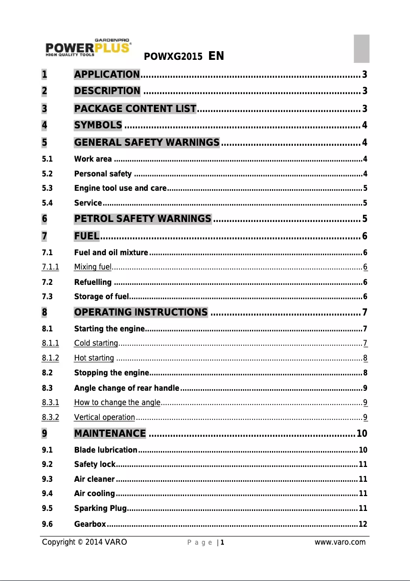 Page n°1 - Manuel utilisateur PowerPlus POWXG2015