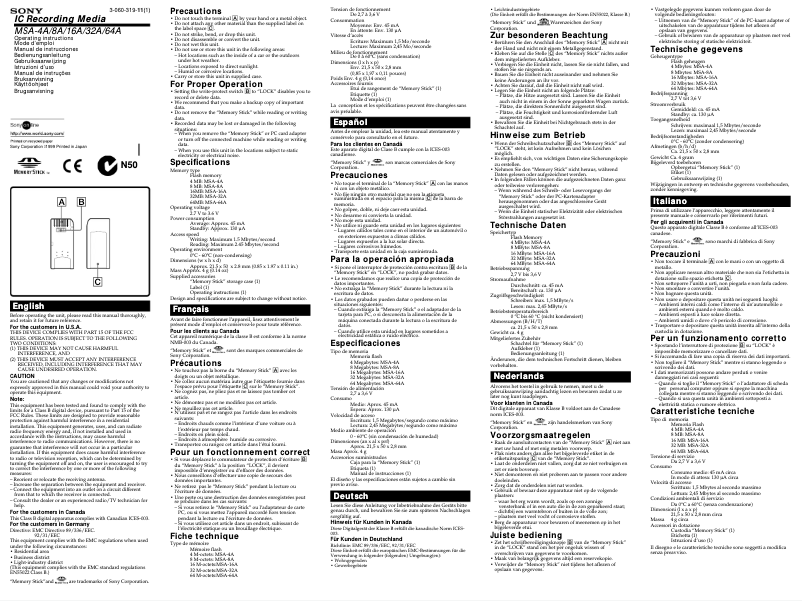 Page n°1 - Manuel utilisateur Sony MSA-32A