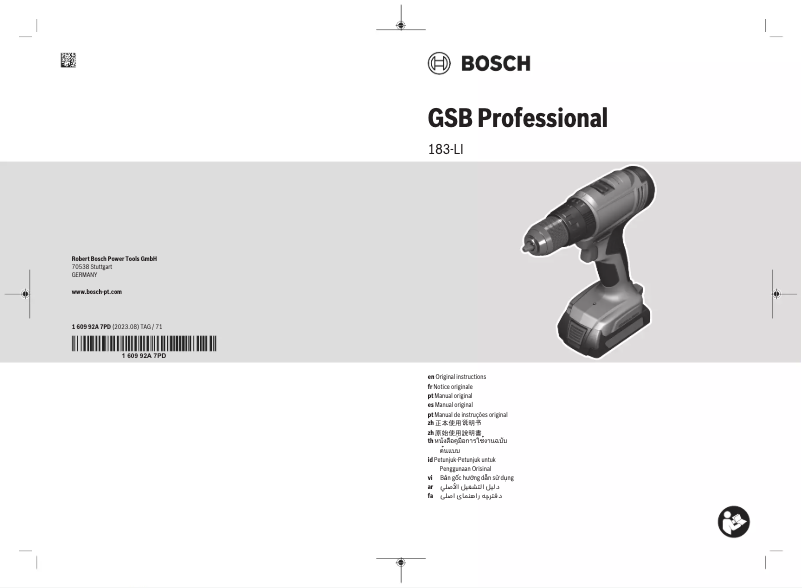 Página 1 del manual Manual de usuario Bosch GSB 183-LI Professional