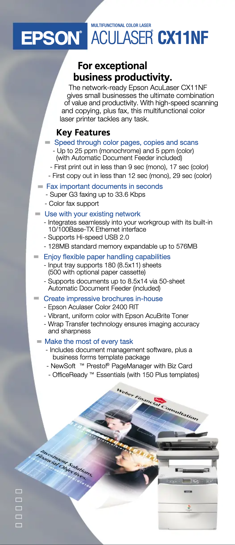 Page n°1 - Brochure Epson AcuLaser CX11NF