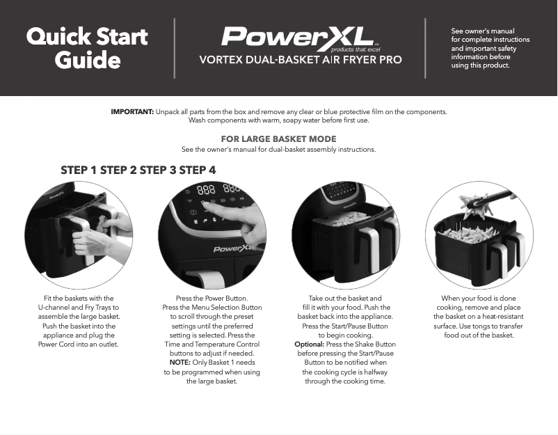 Page n°1 - Guide de démarrage rapide PowerXL Vortex Dual Basket Air Fryer Pro DUAF-005