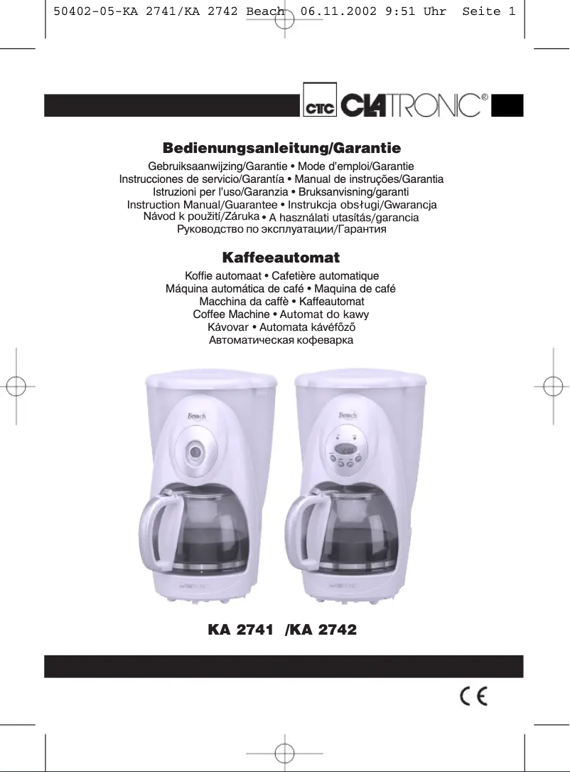 Page 1 de la notice Manuel utilisateur Clatronic KA 2742