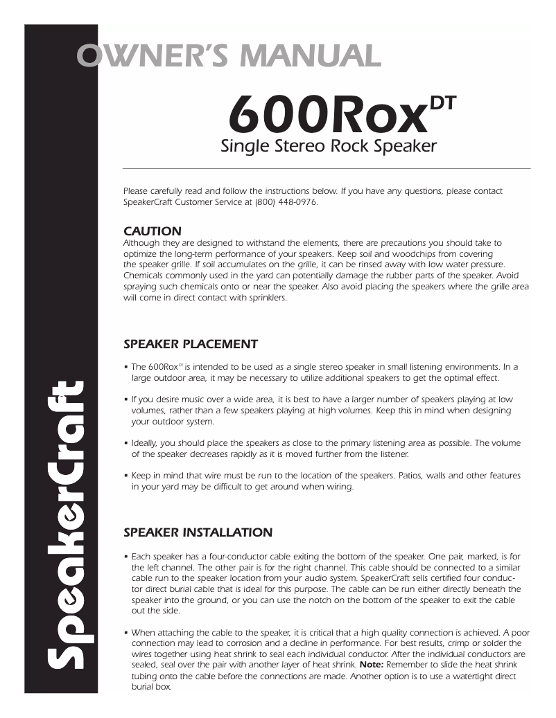 Page n°1 - Manuel utilisateur SpeakerCraft 600RoxDT
