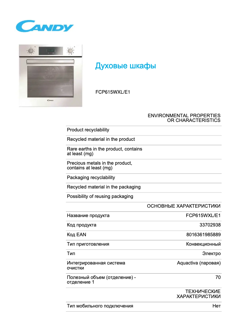 Image de la première page du manuel de l'appareil FCP615WXL/E1