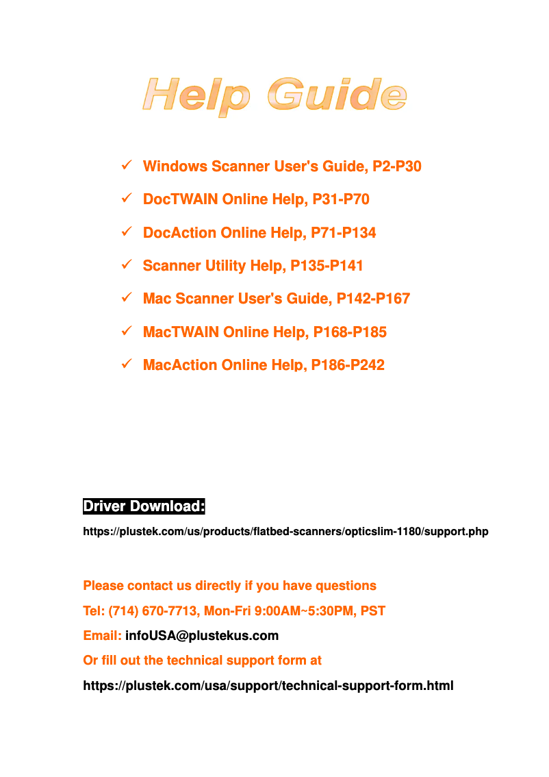 Page n°1 - Manuel utilisateur Plustek OpticSlim 1680