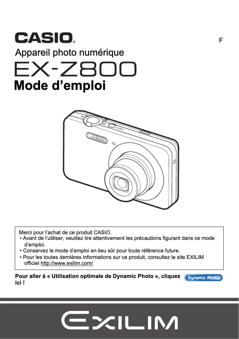 Page 1 de la notice Manuel utilisateur Casio Exilim EX-Z800