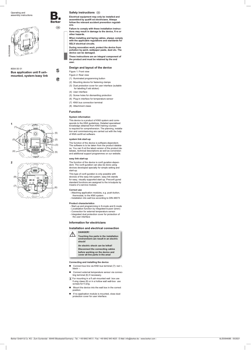 Page 1 de la notice Manuel utilisateur Hager 80040002