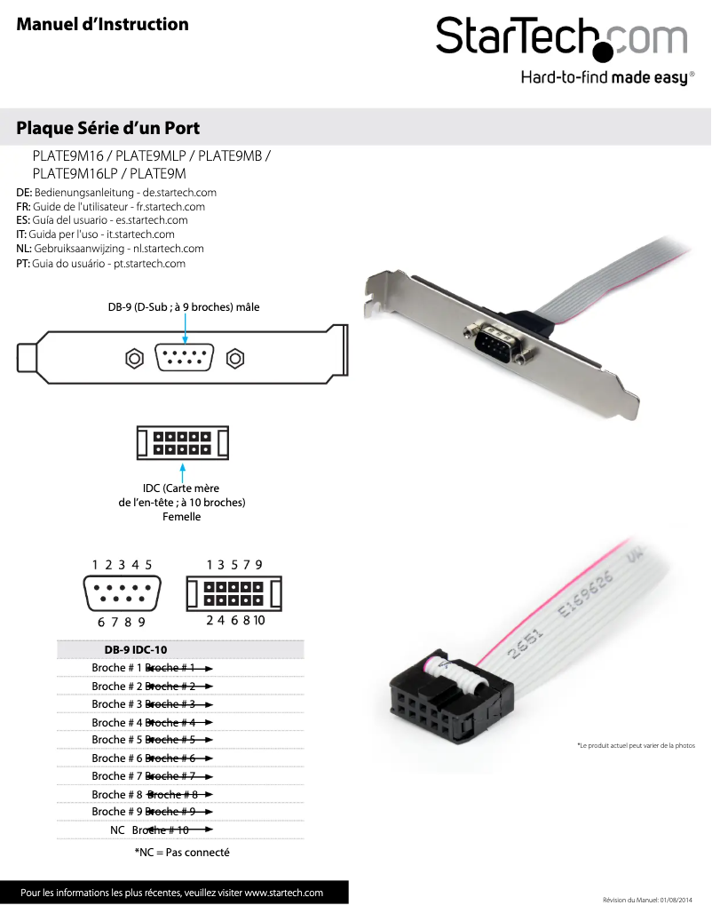 Page n°1 - Manuel utilisateur StarTech.com PLATE9M