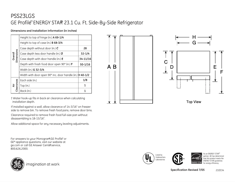 Imagen de la primera página del manual del dispositivo Profile PSS23LGSWW