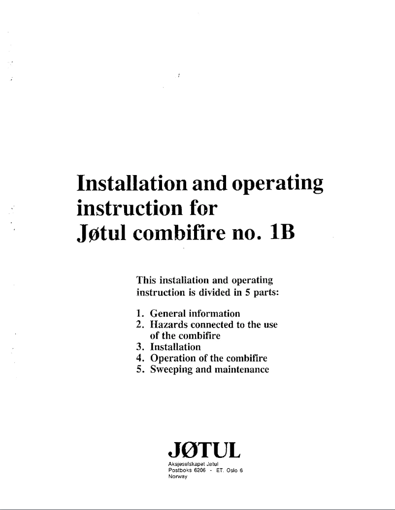 Page 1 de la notice Manuel utilisateur Jøtul Combifire 1B