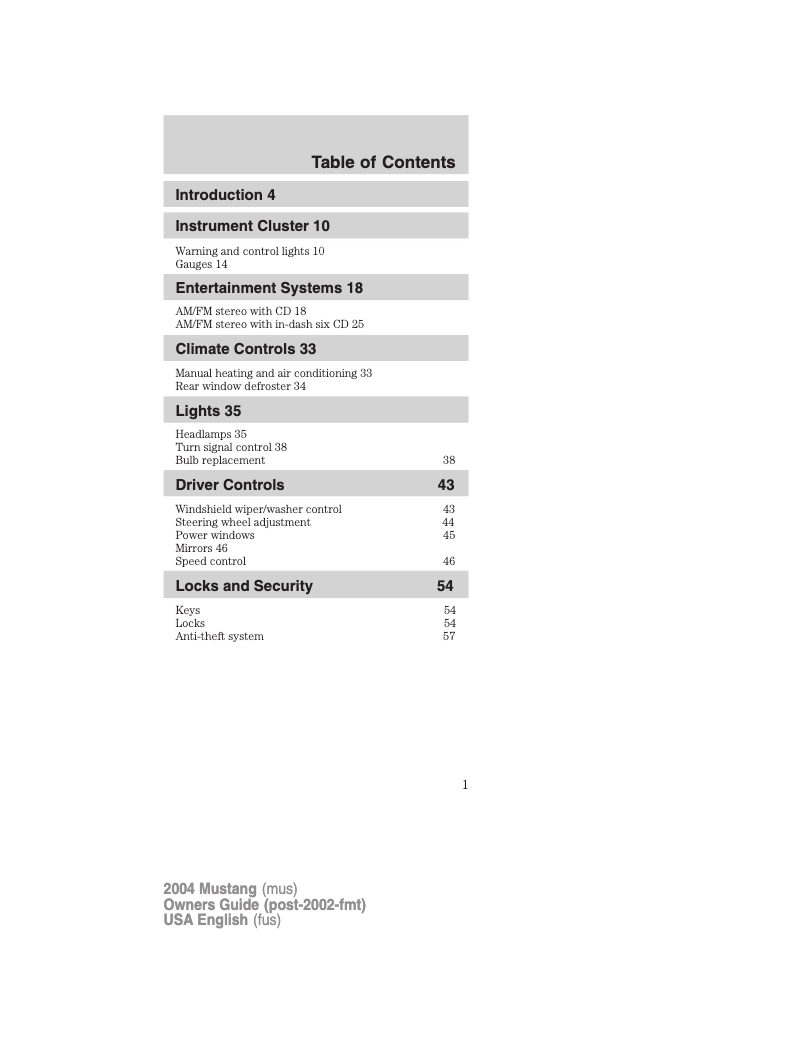 Page n°1 - Manuel utilisateur Ford Mustang (2004)