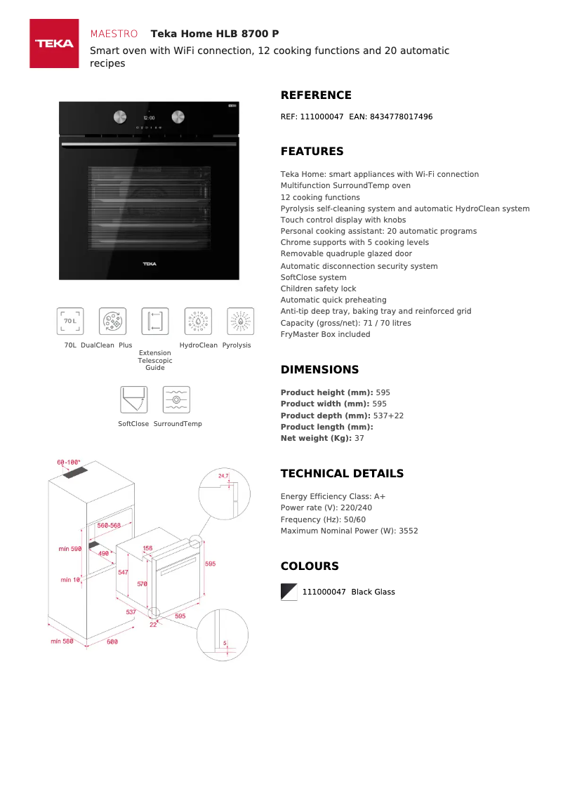 Page n°1 - Fiche technique Teka HLB 8700 P