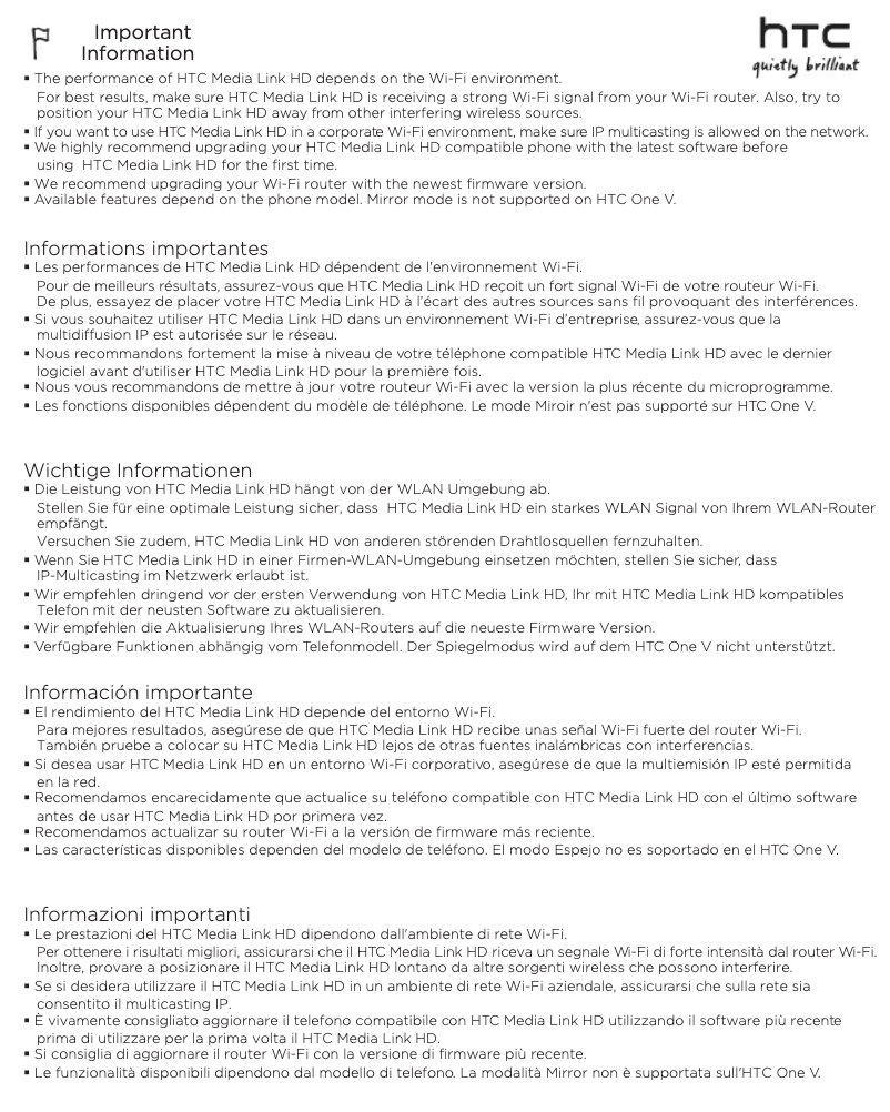 Page 1 de la notice Manuel utilisateur HTC Media Link HD