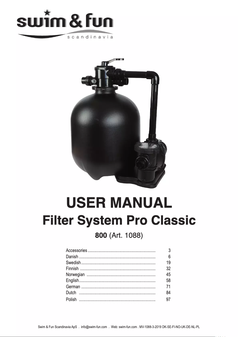 Image de la première page du manuel de l'appareil Filter System Pro Classic 800