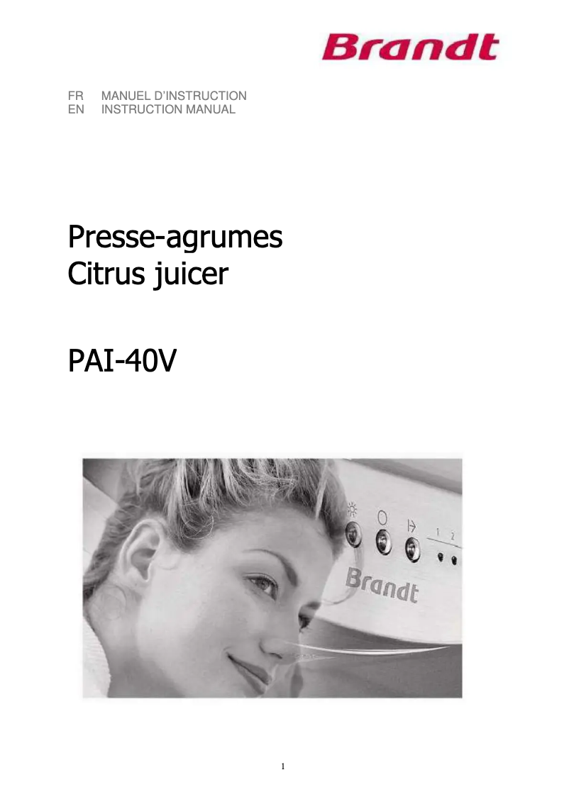 Page n°1 - Manuel utilisateur Brandt PAI-40V
