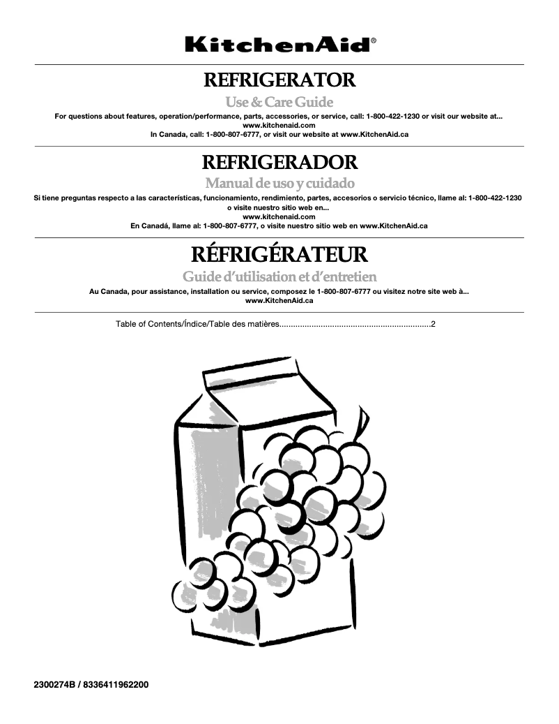 Page 1 de la notice Manuel utilisateur KitchenAid Architect KURS24RSSS