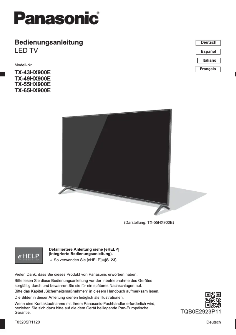 Page 1 of the manual Quick Start Guide Panasonic TX-65HX900E
