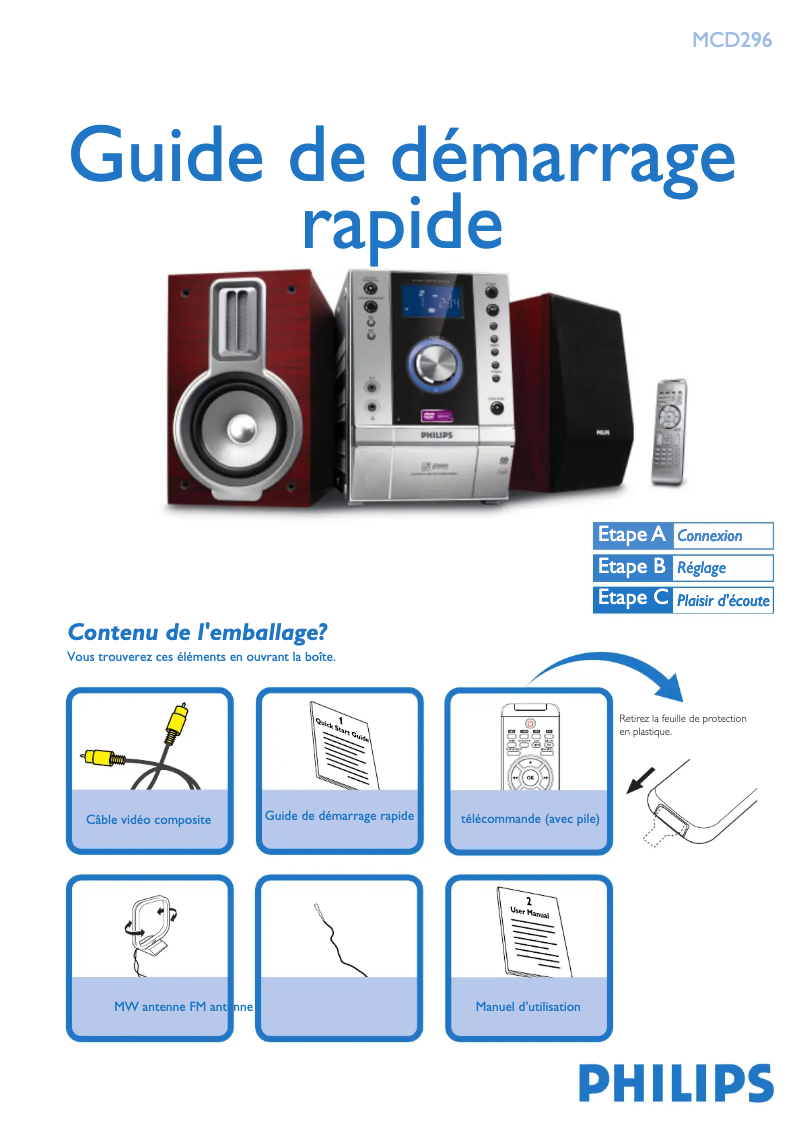 Page n°1 - Guide de démarrage rapide Philips MCD296