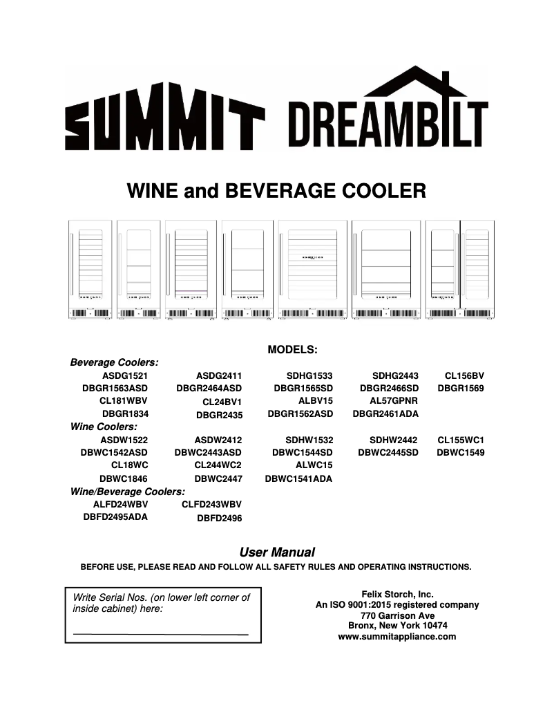 Page n°1 - Manuel d'utilisation et d'entretien Summit ALBV15