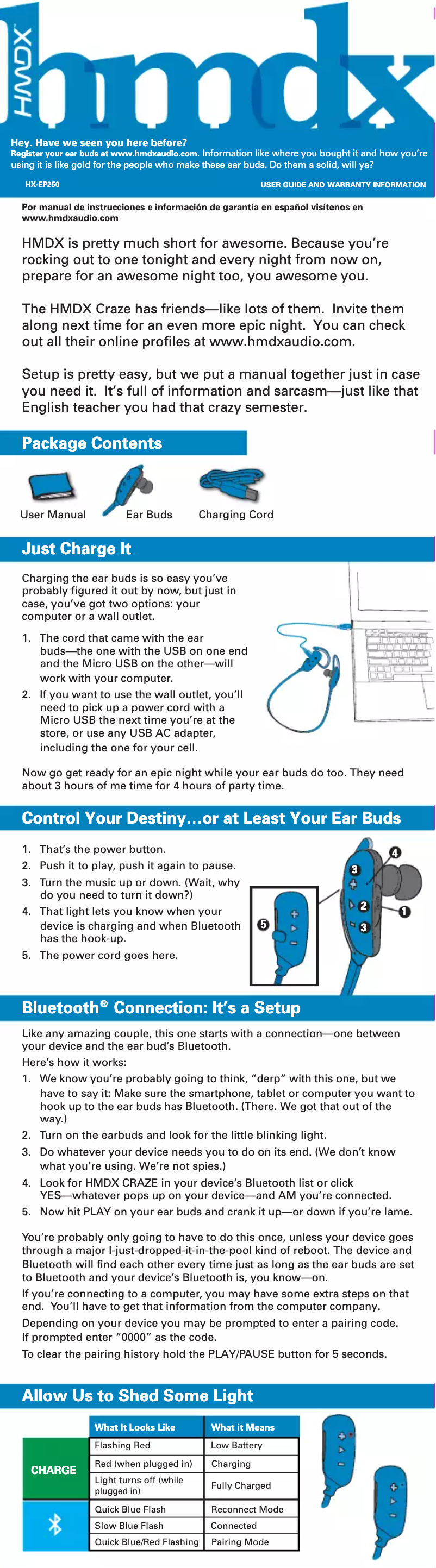 Imagen de la primera página del manual del dispositivo Craze HX-EP250