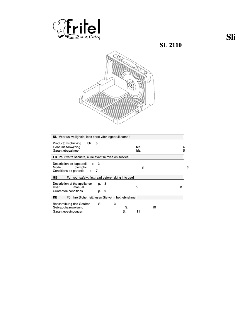 Page 1 de la notice Manuel utilisateur Fritel SL 2110