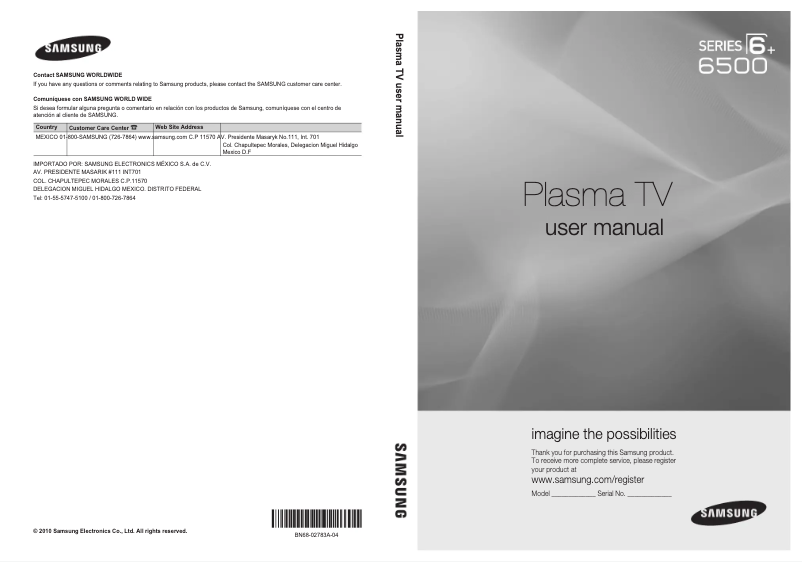 Page 1 de la notice Manuel utilisateur Samsung PL50C6500