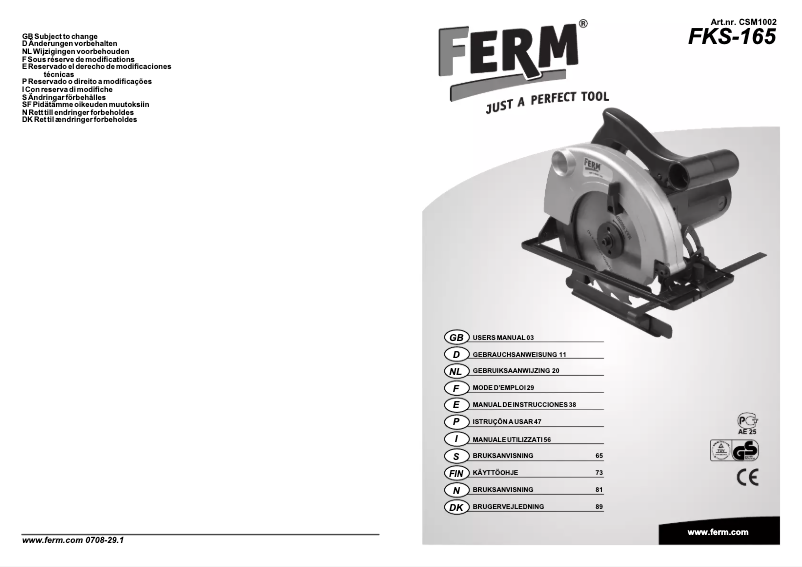 Page n°1 - Manuel utilisateur Ferm CSM1002