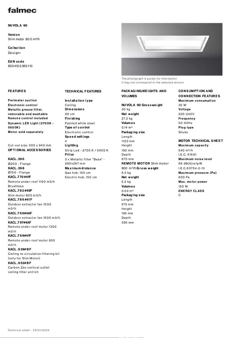 Page 1 de la notice Manuel utilisateur Falmec Nuvola 90