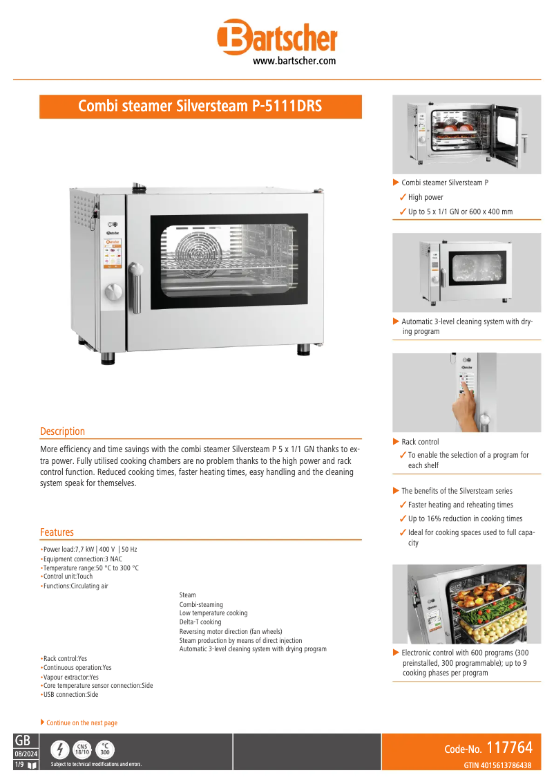 Page 1 de la notice Fiche technique Bartscher 117764