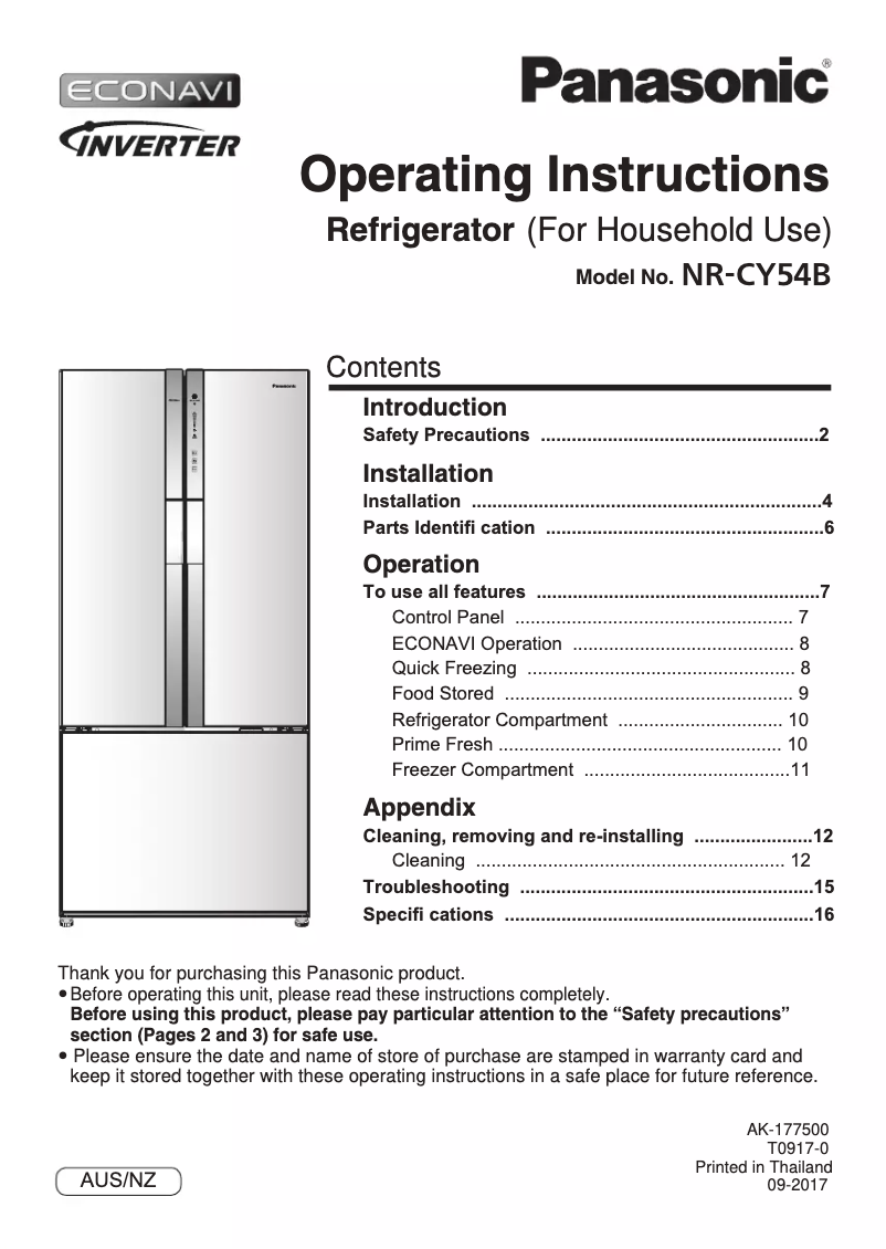 Page 1 de la notice Manuel utilisateur Panasonic NR-CY54AGWAU