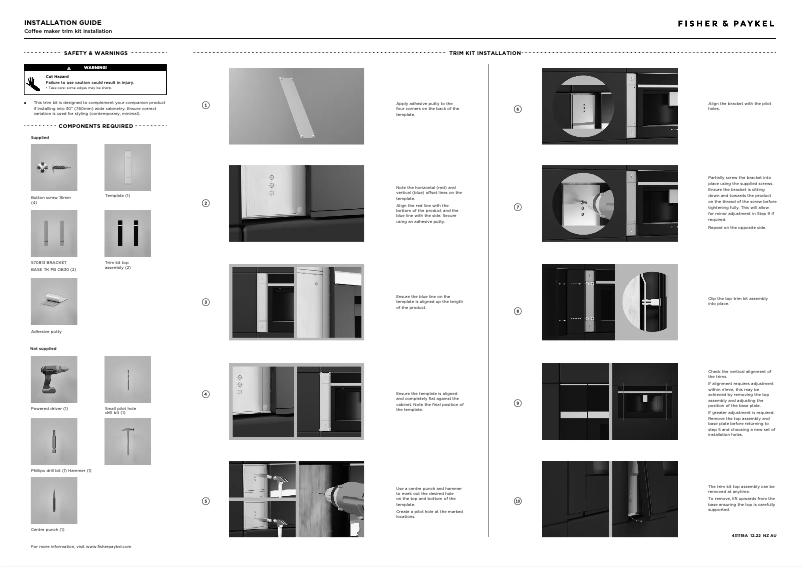 Page n°1 - Guide d'installation Fisher & Paykel TK7630NDB1