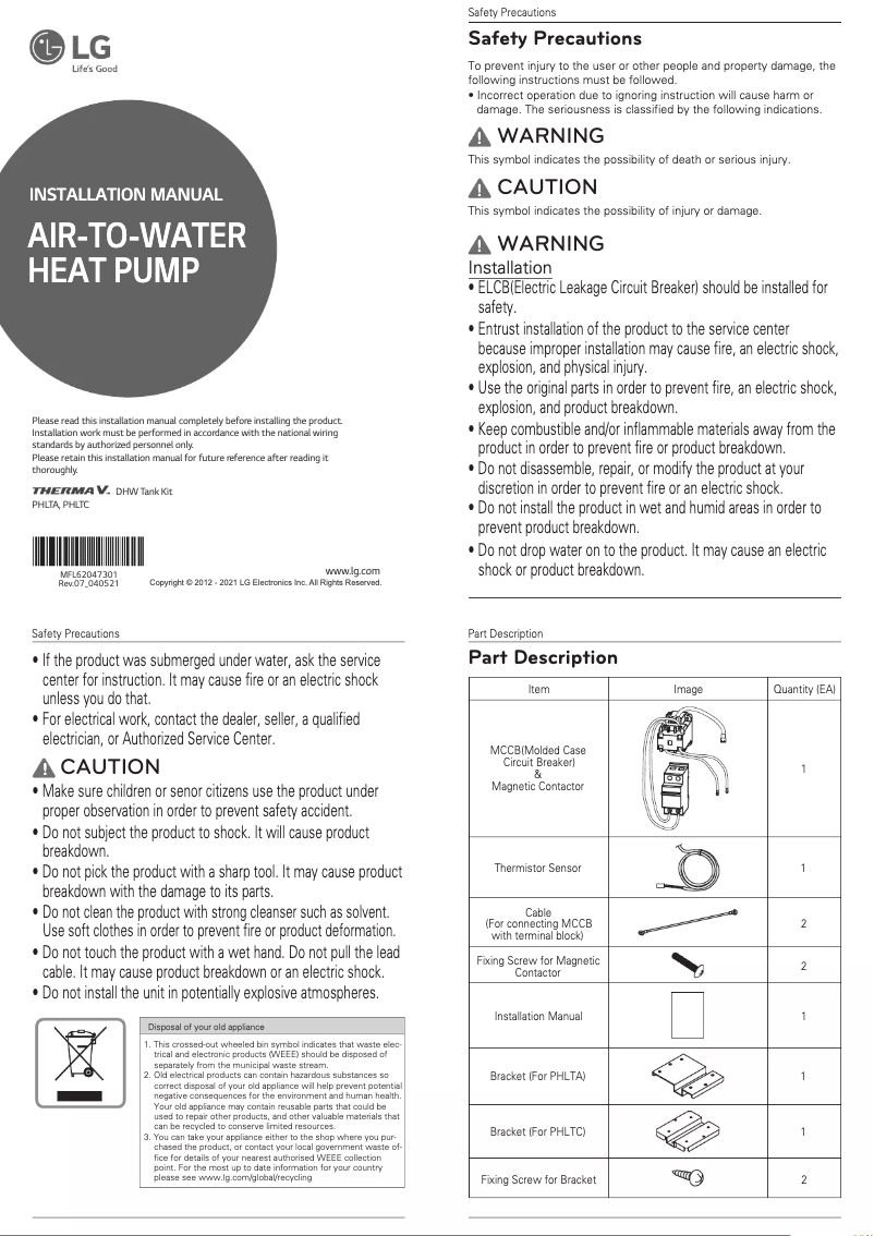 Image de la première page du manuel de l'appareil PHLTC