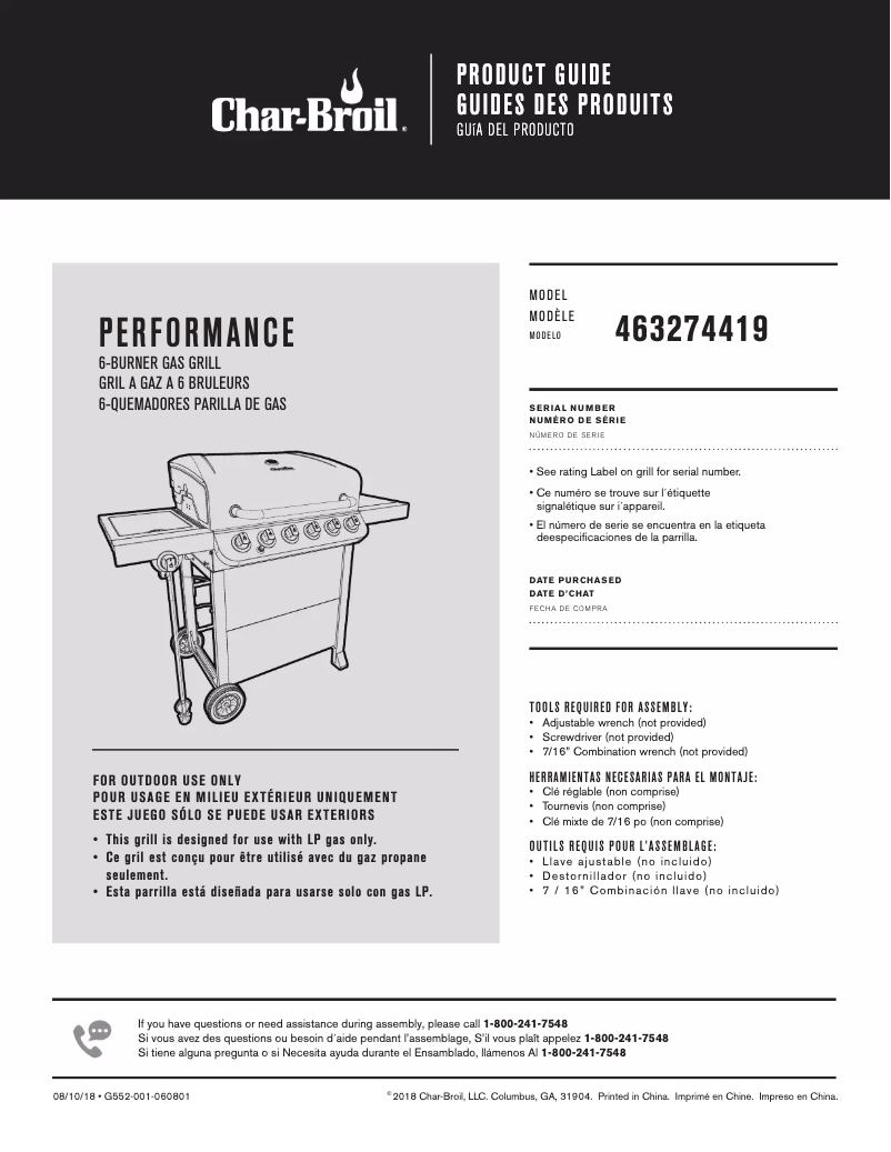 Page 1 de la notice Manuel utilisateur Char-Broil Performance 463274419