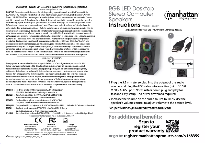 Page 1 de la notice Manuel utilisateur Manhattan 168359