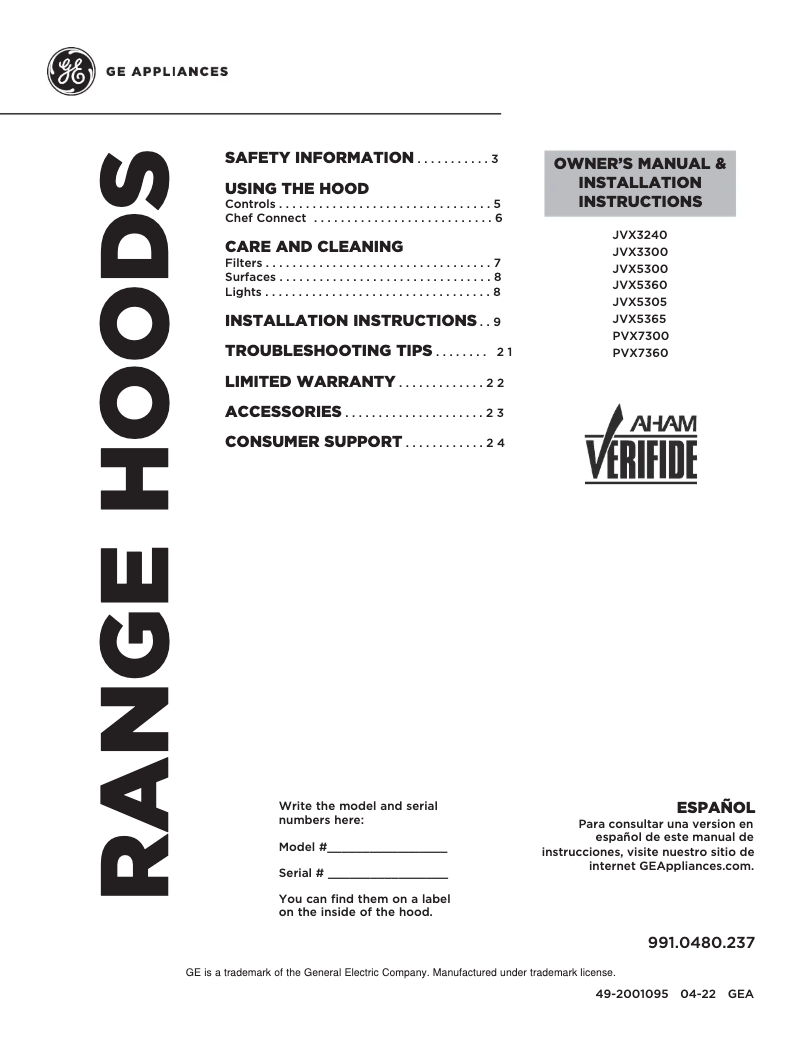 Page 1 de la notice Guide d'installation GE JVX5365SJSS