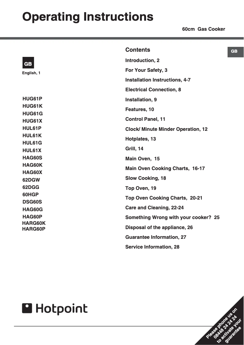 Page 1 de la notice Manuel utilisateur Hotpoint HARG60K