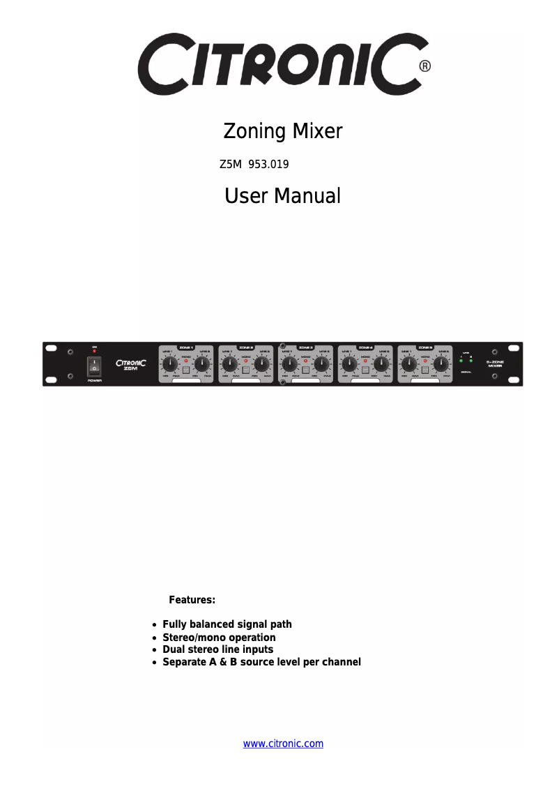 Page n°1 - Manuel utilisateur Citronic Z5M