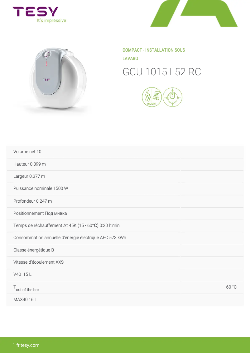 Página 1 del manual Ficha técnica Tesy Compact 10