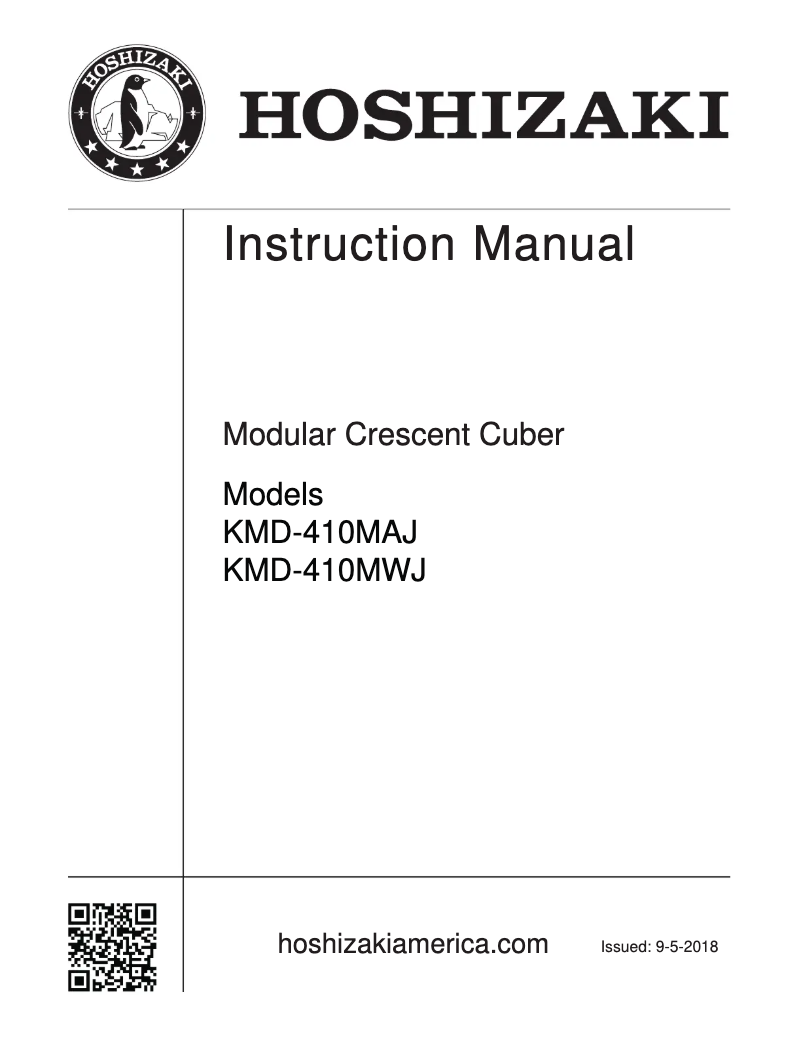 Page 1 de la notice Manuel utilisateur Hoshizaki KMD-410MAJ