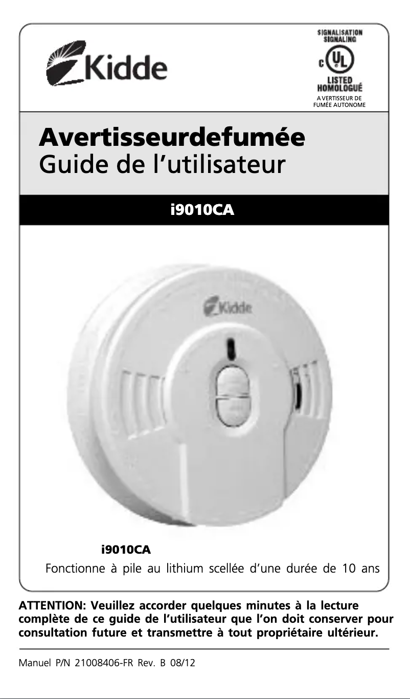 Page 1 de la notice Manuel utilisateur Kidde i9010CA