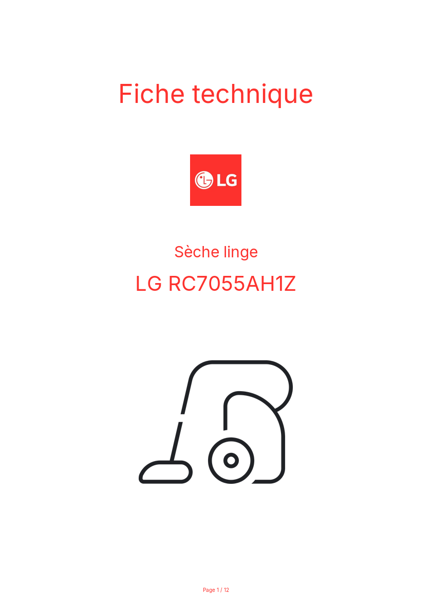 Page n°1 - Fiche technique LG RC7055AH1Z