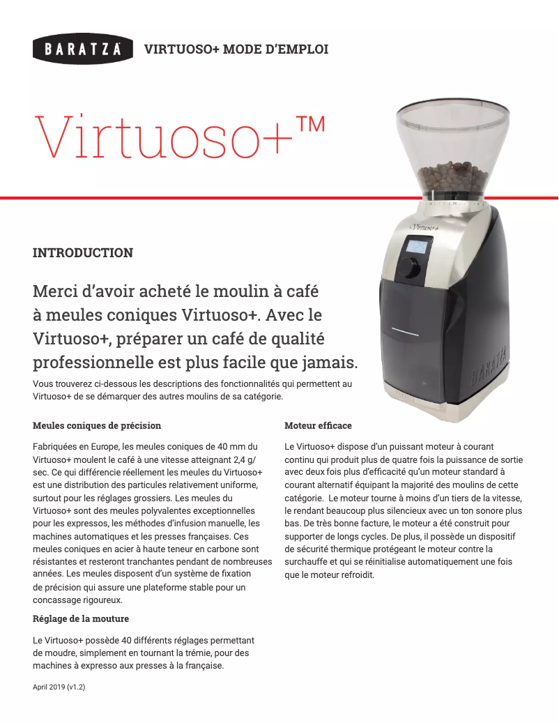 Page n°1 - Manuel utilisateur Baratza Virtuoso+