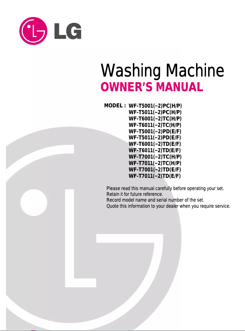 Page n°1 - Manuel utilisateur LG WFCT6011TE