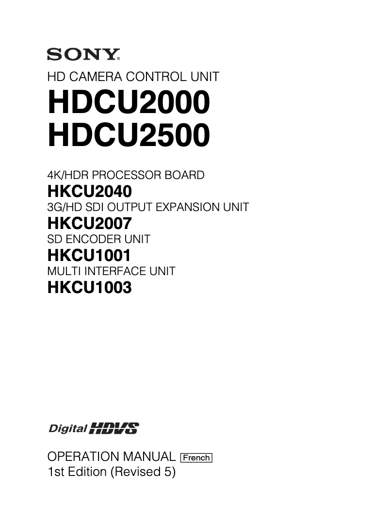 Page n°1 - Manuel utilisateur Sony HDCU-2000