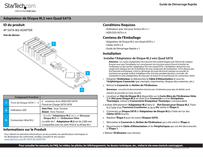 Page n°1 - Manuel utilisateur StarTech.com 4P-SATA-M2-ADAPTER
