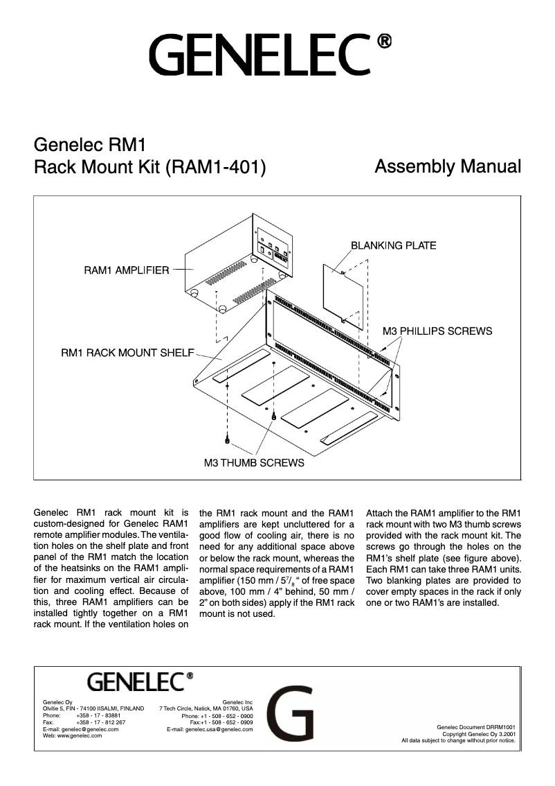 Page 1 de la notice Manuel utilisateur Genelec RAM1-401