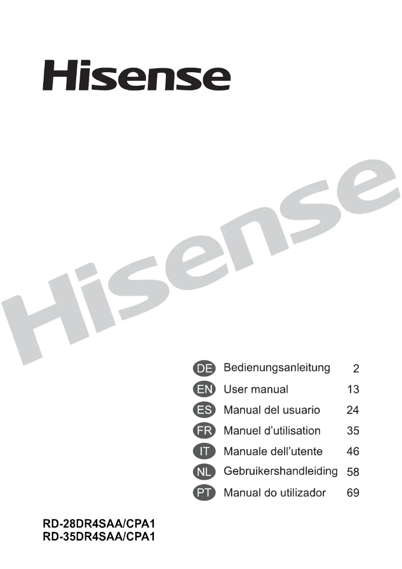 Page 1 de la notice Manuel utilisateur Hisense KG 215 A++ WE