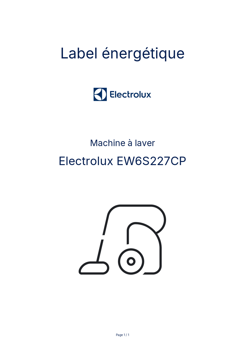 Page n°1 - Label énergétique Electrolux EW6S227CP